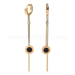 Orecchini a cerchio con nappa rotonda piatta e strass in acciaio inossidabile 304&nbsp;EJEW-G453-02G