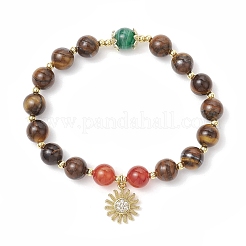 Braccialetti con perline rotonde in agata striata naturale e occhio di tigre&nbsp;BJEW-JB11934-03