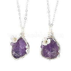 Pépites d'améthyste naturelle brute avec pendentif en forme de fleur&nbsp;NJEW-TA00269