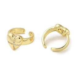 Orecchini a polsino con croce a forma di cuore in ottone placcato con micro pavé di zirconi cubici trasparenti per donna&nbsp;EJEW-P280-21G
