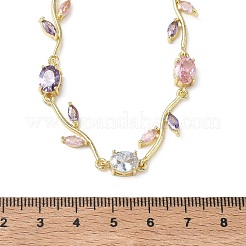 Collares de cadena de eslabones de rosa con circonitas cúbicas y pavé de latón para mujer&nbsp;NJEW-C121-05A-01G