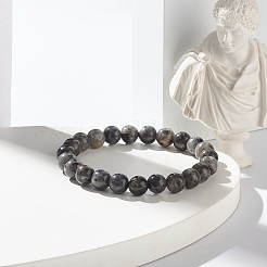 Ensemble de bracelets en perles tressées en larvikite naturelle et pierre de lave pour filles et femmes&nbsp;BJEW-JB06972-01