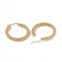 Orecchini a cerchio con perline rotonde in acciaio inossidabile 201 con perni in acciaio inossidabile 304 per donna&nbsp;EJEW-B016-01D-G