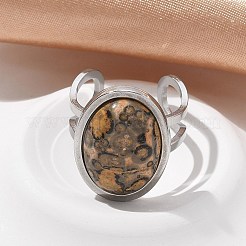 Ovale Fingerringe aus natürlichem Leopardenfell-Jaspis&nbsp;RJEW-M062-02P-16