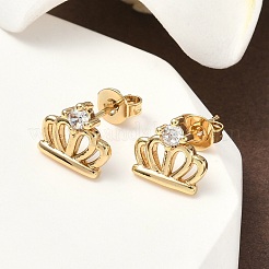 Orecchini a bottone in ottone con zirconi chiari e micro pavè&nbsp;EJEW-D323-03G