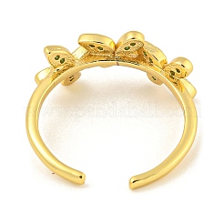 Offene Manschettenringe aus Messing mit Blumenständer und Mikropflaster aus Zirkonia für Damen&nbsp;RJEW-N047-01G-05-RS