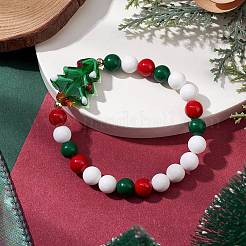 Bracelets extensibles en jade mashan naturel et perles lawmwork sur le thème de Noël pour femmes&nbsp;BJEW-JB11148-01