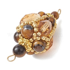 Breloques de connexion rondes en œil de tigre naturel bohème avec des maillons en forme de larme ornés de perles de verre&nbsp;PALLOY-MZ01227-01