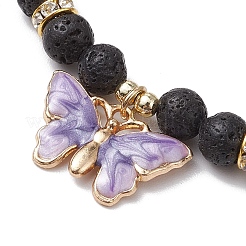 Pulseras elásticas de cuentas de roca de lava natural redondas para mujer&nbsp;BJEW-JB11401