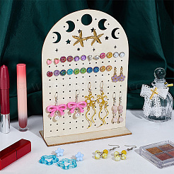 Organizador de pendientes de madera contrachapada con forma de luna hueca&nbsp;EDIS-WH0050-02B