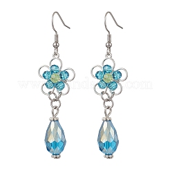 Orecchini pendenti in vetro galvanizzato a forma di fiore con goccia&nbsp;EJEW-JE06799-01