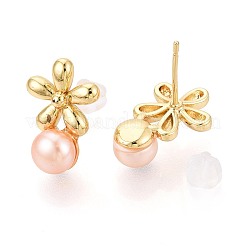 Blumenohrstecker aus Messing mit Naturperlen&nbsp;PEAR-N017-07E