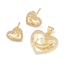 Set di orecchini pendenti e a bottone con micro pavé di zirconi cubici in ottone per donna&nbsp;SJEW-F227-01M-G