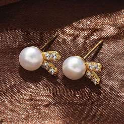 925 orecchini a bottone in argento sterling con micro pavé di zirconi cubici trasparenti per donna&nbsp;EJEW-K303-02B-G