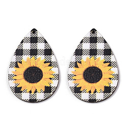 Gros pendentifs en bois imprimé tournesol simple face&nbsp;WOOD-TAC0021-01B