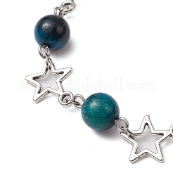 3 bracelet à maillons en œil de tigre teinté et breloques en alliage en forme d'étoile pour femme&nbsp;BJEW-TA00559