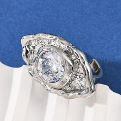 Anillos de puño abiertos ajustables con pavé de latón y circonitas cúbicas para mujer&nbsp;RJEW-R032-01P