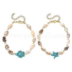 2 Armband aus natürlichen Muscheln und synthetischem Türkis für Damen&nbsp;BJEW-JB13838