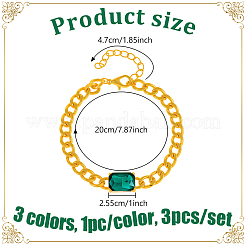 3 Stück 3 Farben Strass Rechteck Gliederarmbänder&nbsp;BJEW-HY0001-27