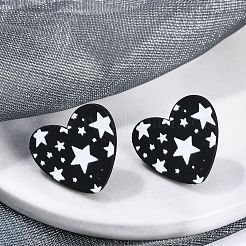 Boucles d'oreilles à tige en acrylique imprimé coeur pour femme&nbsp;EJEW-G418-01B