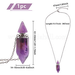 Collier pendentif flacon de parfum en améthyste naturelle facettée en forme de balle pointue (1 pièce)&nbsp;NJEW-FH0001-38P-01