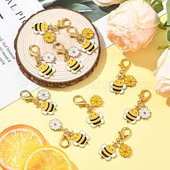 10 pièce 2 styles en alliage émaillé abeille avec décorations pendentif fleur&nbsp;HJEW-FS00061