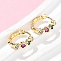 Boucles d'oreilles créoles rondes en laiton avec micro pavé de zircones cubiques colorées&nbsp;EJEW-Z102-35G