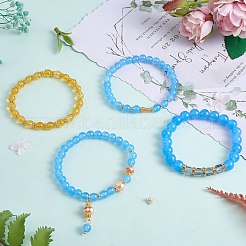 4 Uds 4 estilos de jade natural de Malasia y pulseras elásticas de citrino sintético con cuentas de vidrio&nbsp;BJEW-SW00105-03