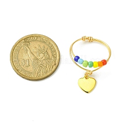 4 anello in 4 stili con semi di vetro color arcobaleno e perline intrecciate con ciondoli&nbsp;RJEW-TA00084