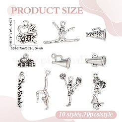 100 pz 10 stili serie cheerleading ciondoli in lega in stile tibetano&nbsp;FIND-ME0001-65