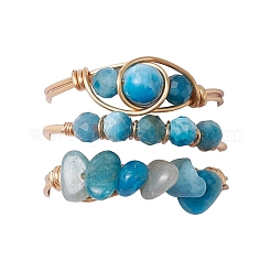 3 anello con perline di apatite naturale&nbsp;RJEW-JR00855-01