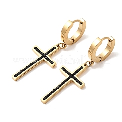 Boucles d'oreilles créoles en acier inoxydable 304 avec strass en argile polymère&nbsp;EJEW-G453-11G-01