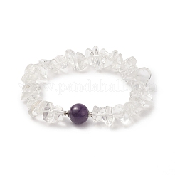 Puces de cristal de quartz naturel et bracelet extensible de pierres précieuses mixtes pour femme&nbsp;BJEW-JB09230