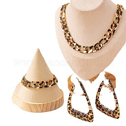 Collane e bracciali con catena a maglie ovali in lega con stampa leopardata e set di orecchini a bottone triangolari&nbsp;FS-WG20E63-01