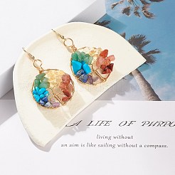Bague tressée avec éclats de pierres précieuses mélangées naturelles et synthétiques avec boucles d'oreilles pendantes arbre de vie&nbsp;EJEW-JE04878-03