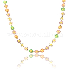 Gänseblümchen-Gliederketten aus Edelstahl 304 mit Emaille&nbsp;AJEW-CJ0001-22C