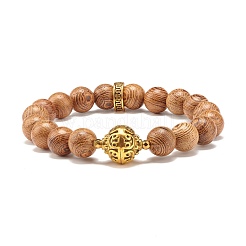 Bracelet extensible en perles rondes en bois naturel&nbsp;BJEW-JB07130