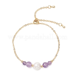 Bracelets à maillons en perles d'améthyste naturelle&nbsp;BJEW-JB13087-02