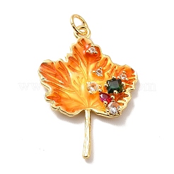 Pendenti in ottone con micro pavé di zirconi cubici con placcatura a tema autunnale&nbsp;X-KK-M230-19G