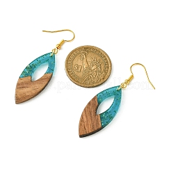 Boucles d'oreilles pendantes en résine bicolore et bois de noyer&nbsp;EJEW-JE05504-01