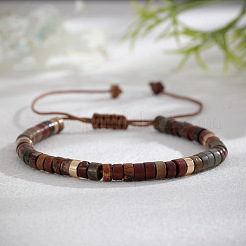 Braccialetti intrecciati con perline di diaspro policromo naturale rotondo piatto/pietra picasso/diaspro picasso&nbsp;XT5417