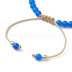 Pulseras de cuentas trenzadas de jade de Malasia de color azul teñido natural y perlas de concha redonda&nbsp;BJEW-JB10718-01