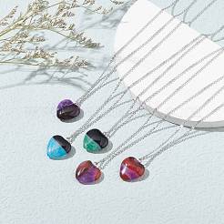 Collier pendentif coeur en agate naturelle teinte&nbsp;NJEW-JN03571