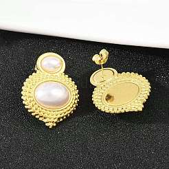 Pendientes ovalados de acero inoxidable 304 con perlas de imitación de plástico ABS&nbsp;EJEW-Z141-01G