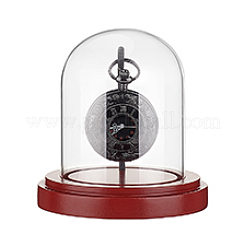 Pantalla de vidrio transparente con soporte de exhibición de reloj con base de madera&nbsp;ODIS-WH0038-138