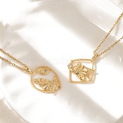 Colliers à pendentif rond et plat en laiton et acrylique représentant une déesse grecque&nbsp;NJEW-R018-01G