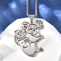 Colliers à chaîne en acier inoxydable 201 découpés au laser avec pendentif mère et bébé koala pour femmes et hommes&nbsp;NJEW-E156-01P