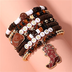 7 bracelet en pâte polymère style cowboy western heishi et ccb en plastique et perles œil de tigre naturel&nbsp;FS-WG5CAF3-03