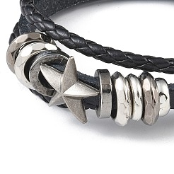 Braccialetti multifilo a triplo strato in pelle PU e cordoncini cerati&nbsp;BJEW-G709-01B