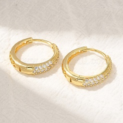 Orecchini a cerchio con micro pavé di zirconi in ottone placcato cremagliera&nbsp;EJEW-H143-25G-01